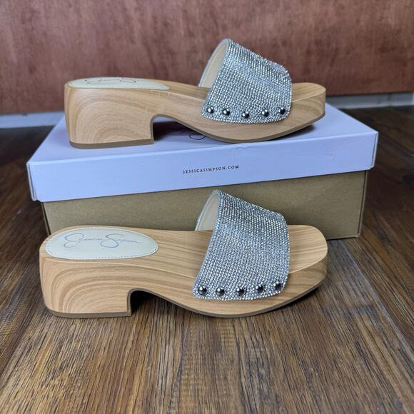 Jessica Simpson Shoes - Jessica Simpson Rexile Size 6 Silver Shimmer Studded Platform Sandals